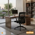 Silla de oficina Radius con espaldar en malla y apoyo lumbar para oficinas y home office.