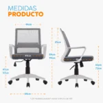 La silla de oficina Styes con respaldo alto en malla, asiento tapizado, brazos fijos y base de nylon con ruedas.